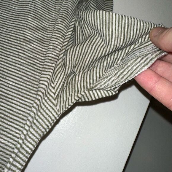Aerie Women Real Soft Olive Green White Striped Tee Size Medium - Picture 4 of 9